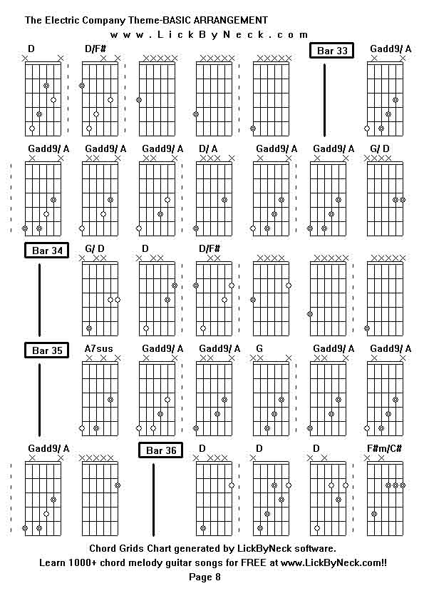 Chord Grids Chart of chord melody fingerstyle guitar song-The Electric Company Theme-BASIC ARRANGEMENT,generated by LickByNeck software.